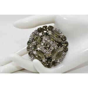 Vintage Smoky Gray Rhinestone Brooch Clear Rhinestones Rhodium Tone